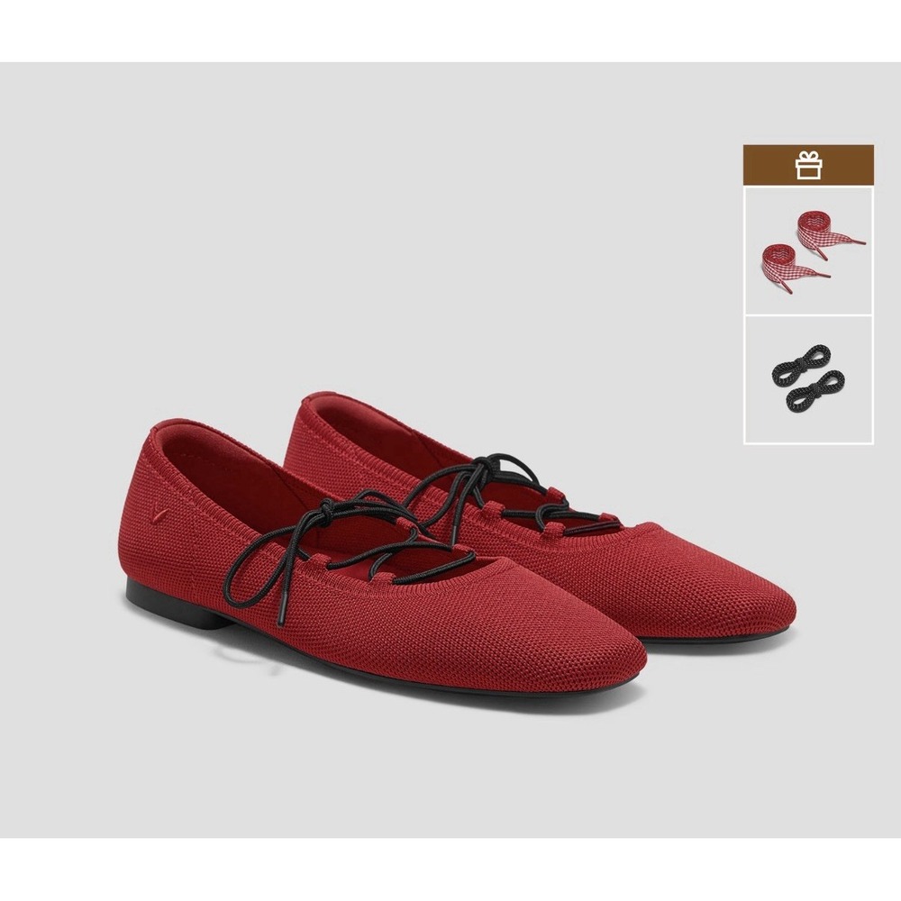 VIVAIA Miley 3 Laces Included Square Toe Lace Up Mary Janes Flats 5.5US Ruby Red